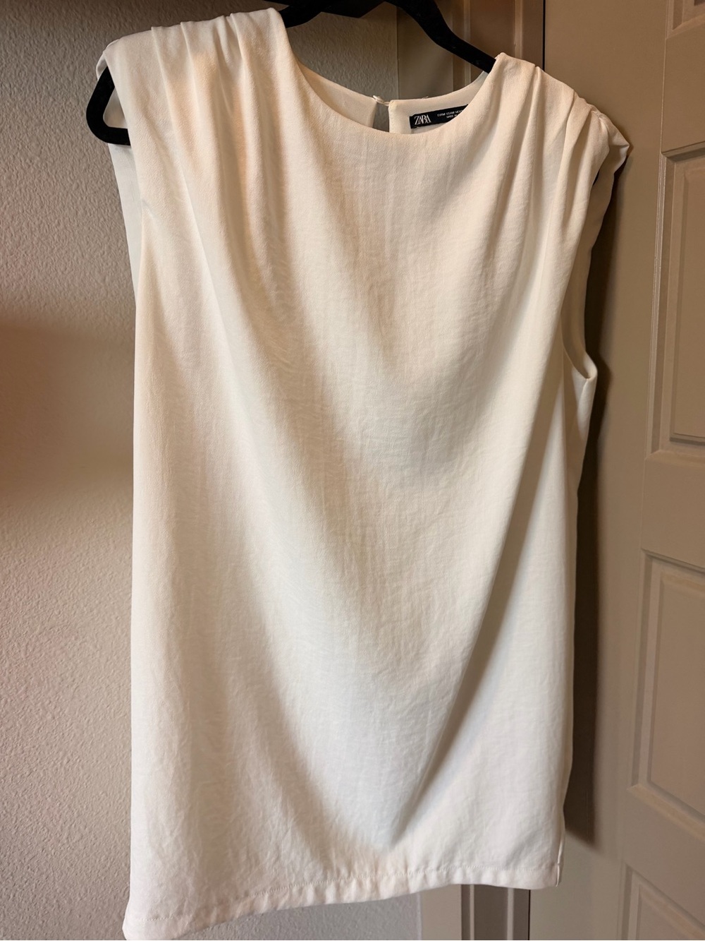 Zara Cream Pleated Shoulder Sleeveless Dress